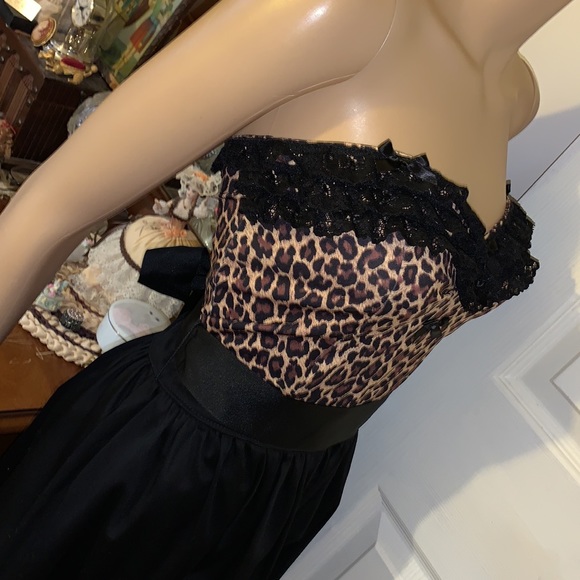 strapless black Lacey leopard rockabilly 50s pin up dress M NWT - Picture 3 of 11